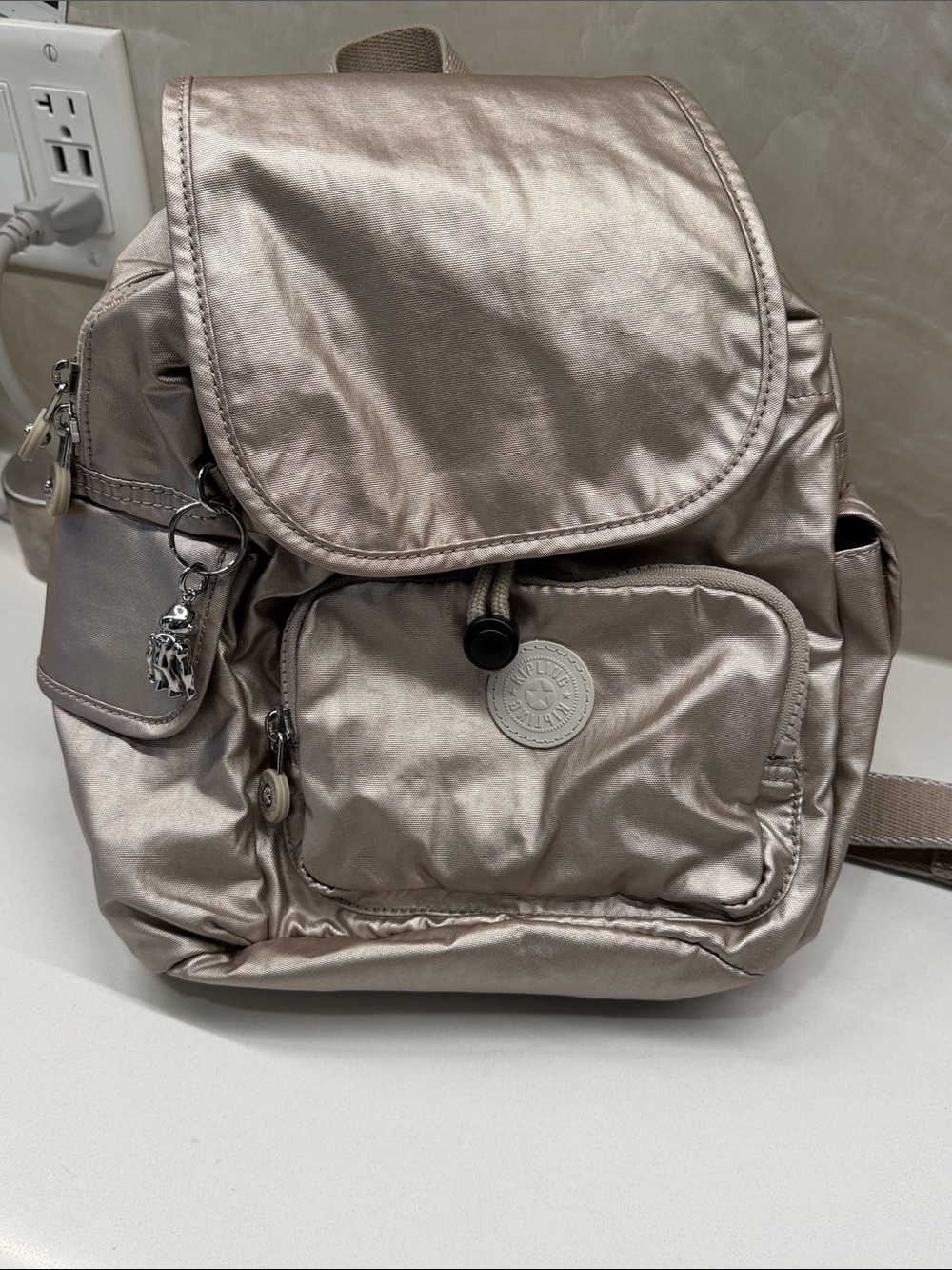 Metallic Champagne Women's Backpack - Compact Everyday Style
